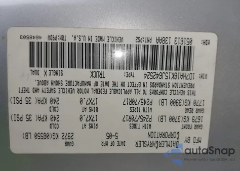 2005 Dodge Ram 1500 St from USA, damaged, VIN 1D7HA16K15J642524
